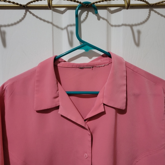 Vintage pink short sleeve button front collared blouse large - Picture 6 of 8